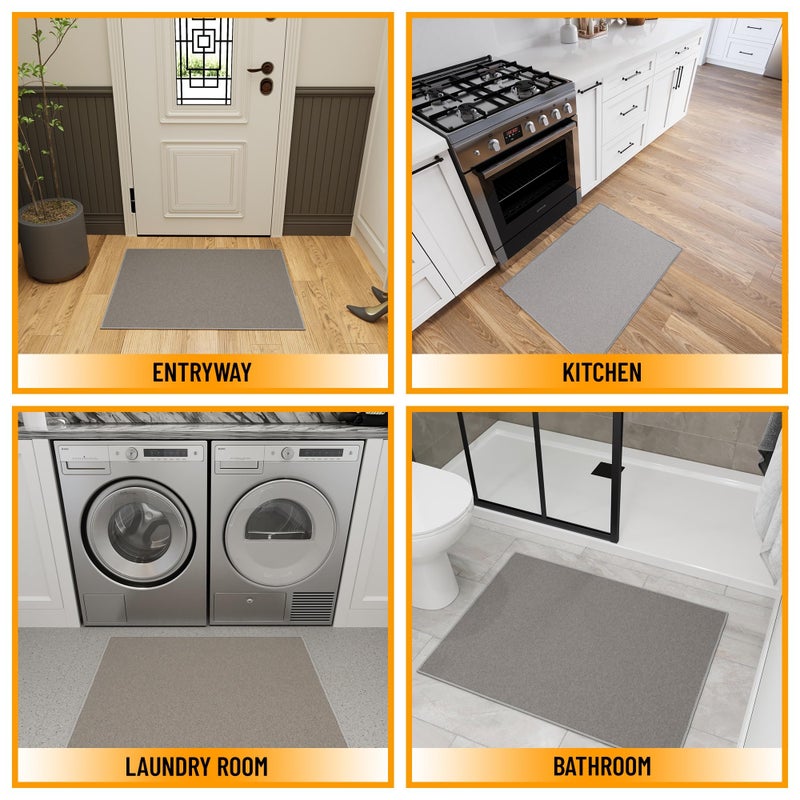 Ottomanson Rugs for Entryway 2'3" x 3' Non Slip Solid Small Area Rugs Durable Front Door Mat Rug Stain Resistant Entrance Rugs for Bathroom Kitchen Bedroom & Living Room, Gray - Image 3